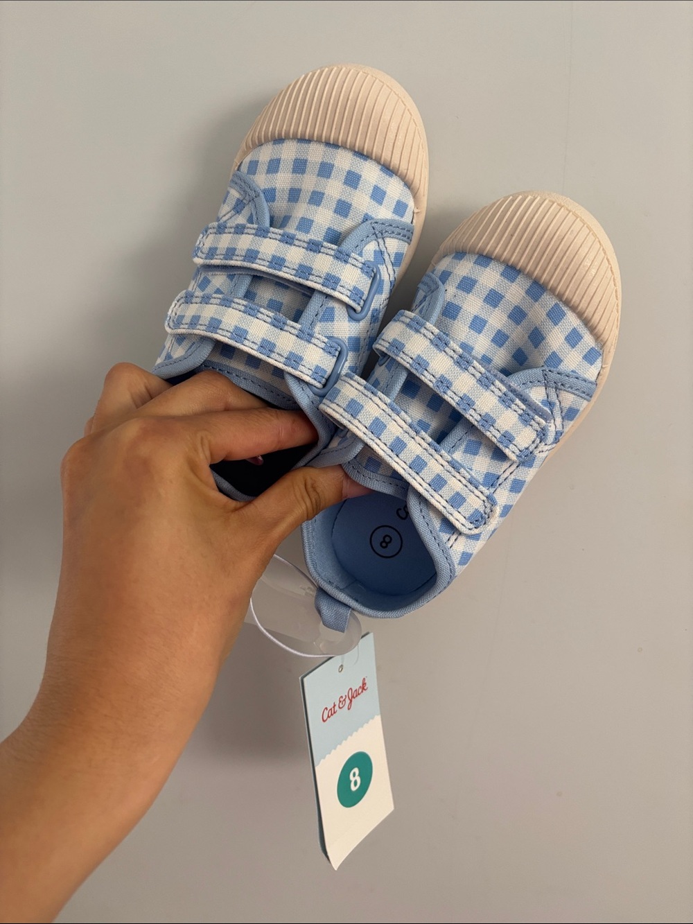 Cat & Jack Light Blue Gingham Velcro Kids Sneakers